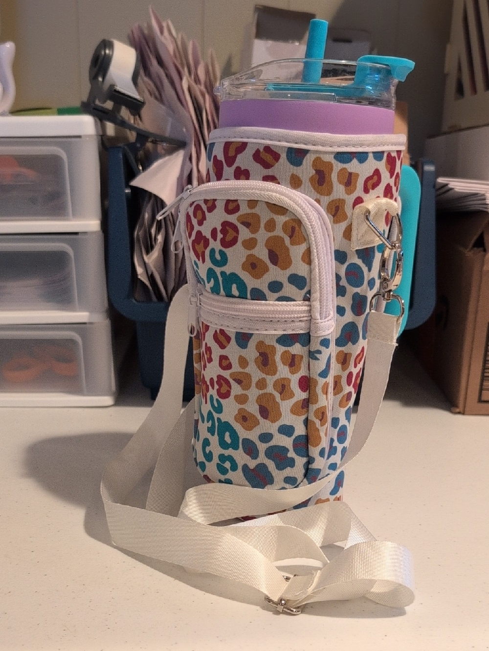 Colorful Leopard Print Insulated Bottle Carrier